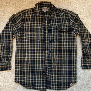 Carhartt Navy and Tan Plaid Long-Sleeve Button-Down Shirt